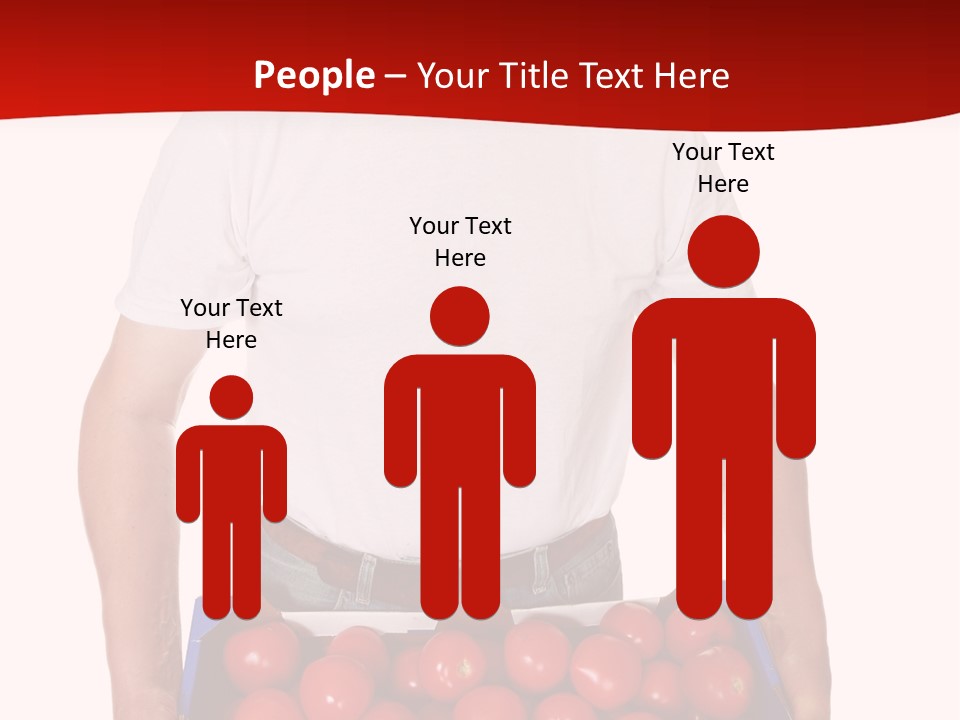 Delivery Man With Box Of Fresh Tomatoes Isolated On White. PowerPoint Template