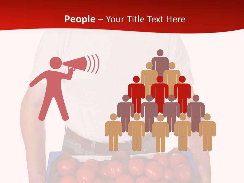 Delivery Man With Box Of Fresh Tomatoes Isolated On White. PowerPoint Template