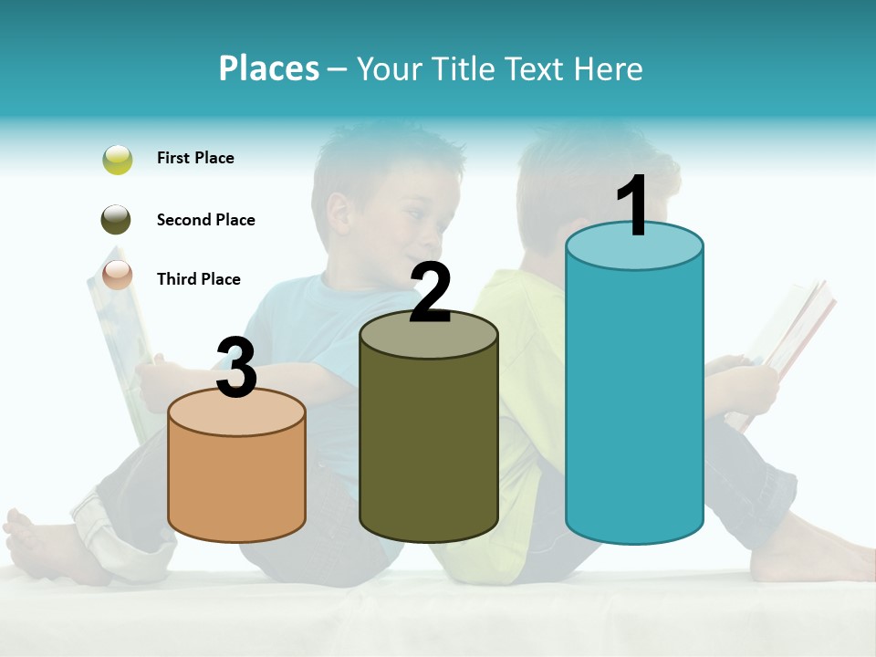 Two Friends Reading A Book, One Boy Looks At The Book Of The Other, Laughing. PowerPoint Template