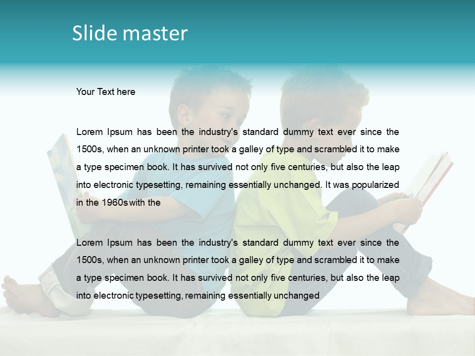 Two Friends Reading A Book, One Boy Looks At The Book Of The Other, Laughing. PowerPoint Template