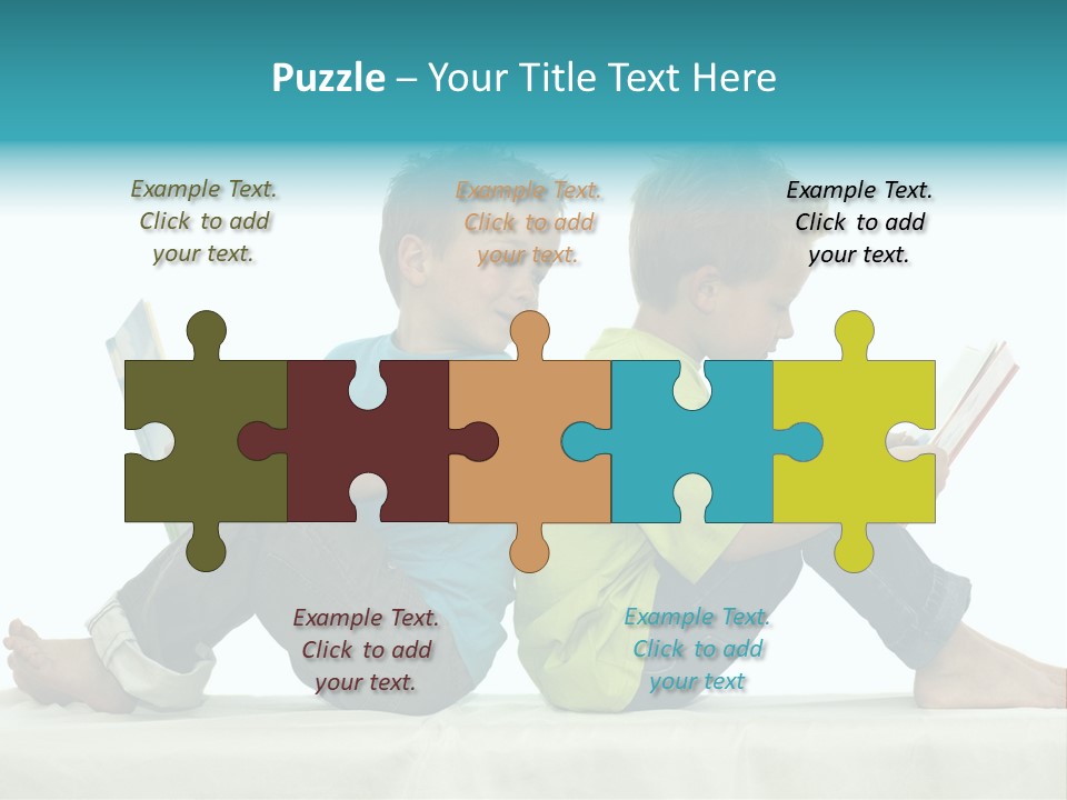 Two Friends Reading A Book, One Boy Looks At The Book Of The Other, Laughing. PowerPoint Template