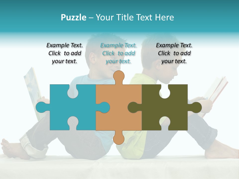 Two Friends Reading A Book, One Boy Looks At The Book Of The Other, Laughing. PowerPoint Template