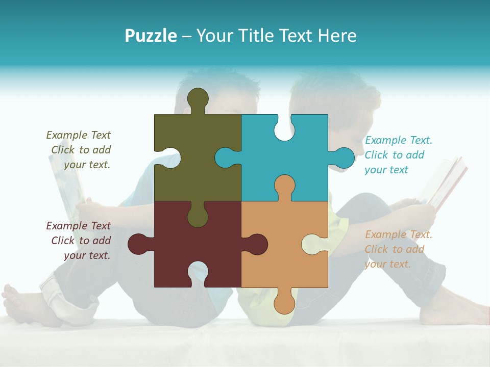 Two Friends Reading A Book, One Boy Looks At The Book Of The Other, Laughing. PowerPoint Template