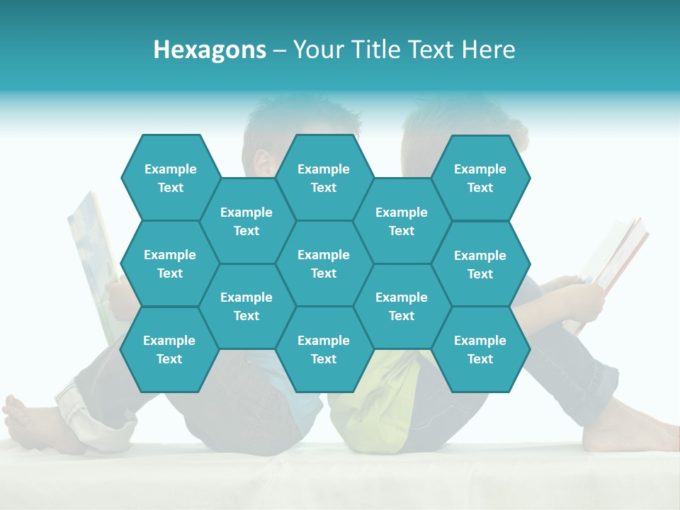 Two Friends Reading A Book, One Boy Looks At The Book Of The Other, Laughing. PowerPoint Template