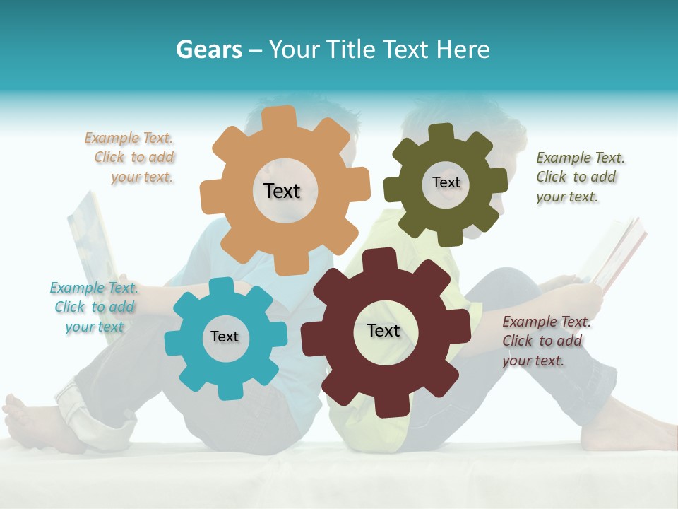 Two Friends Reading A Book, One Boy Looks At The Book Of The Other, Laughing. PowerPoint Template