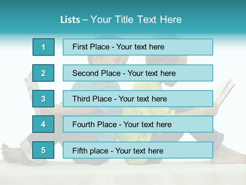 Two Friends Reading A Book, One Boy Looks At The Book Of The Other, Laughing. PowerPoint Template
