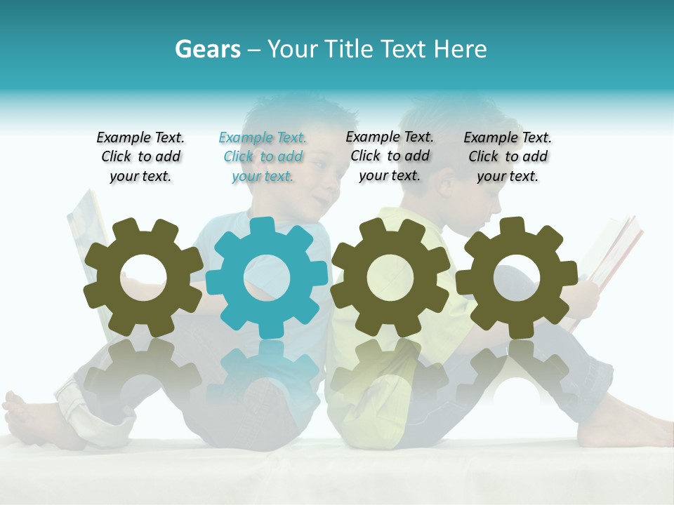 Two Friends Reading A Book, One Boy Looks At The Book Of The Other, Laughing. PowerPoint Template