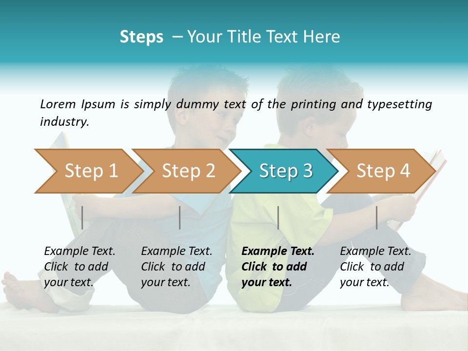 Two Friends Reading A Book, One Boy Looks At The Book Of The Other, Laughing. PowerPoint Template