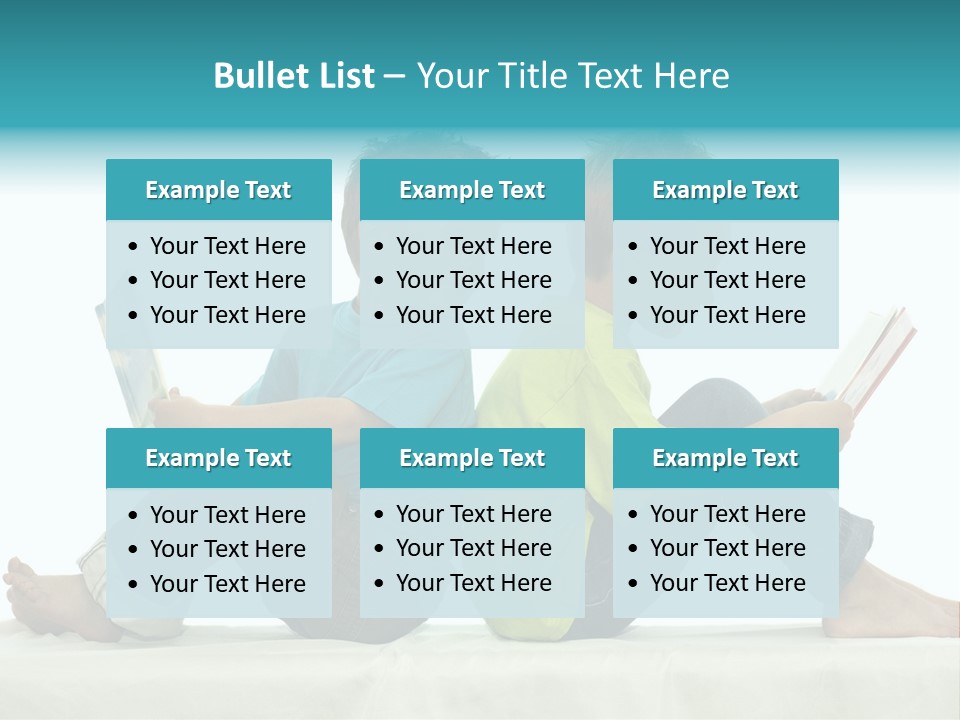 Two Friends Reading A Book, One Boy Looks At The Book Of The Other, Laughing. PowerPoint Template