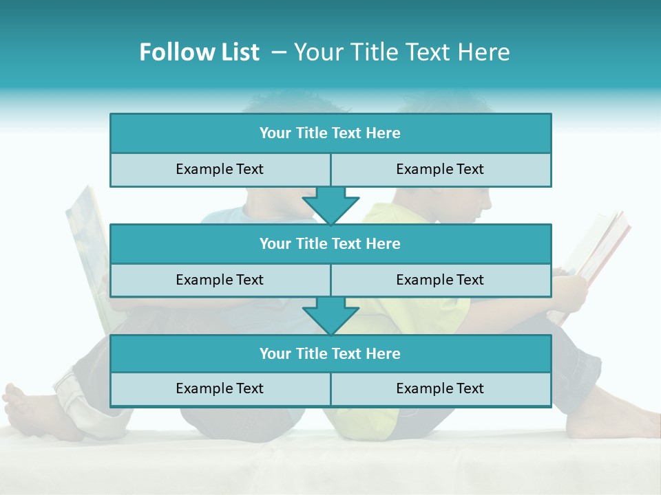 Two Friends Reading A Book, One Boy Looks At The Book Of The Other, Laughing. PowerPoint Template
