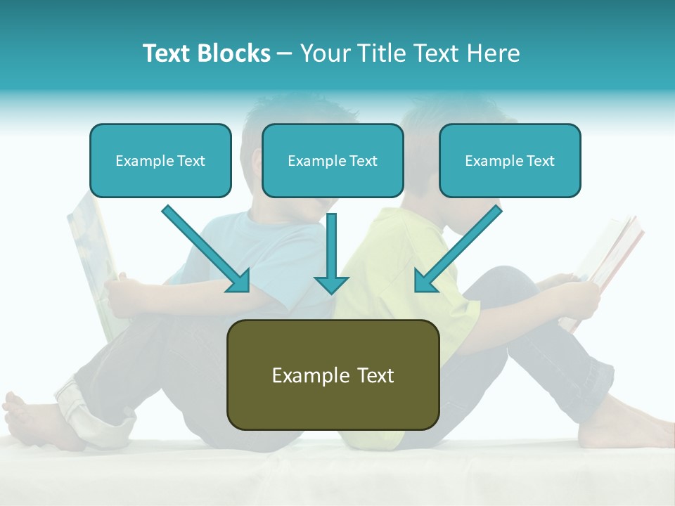 Two Friends Reading A Book, One Boy Looks At The Book Of The Other, Laughing. PowerPoint Template