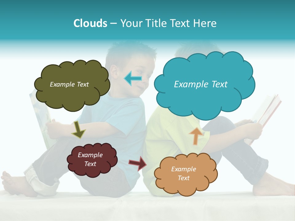 Two Friends Reading A Book, One Boy Looks At The Book Of The Other, Laughing. PowerPoint Template