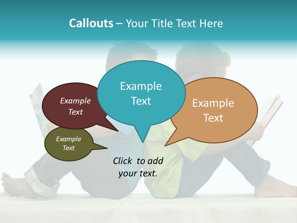 Two Friends Reading A Book, One Boy Looks At The Book Of The Other, Laughing. PowerPoint Template