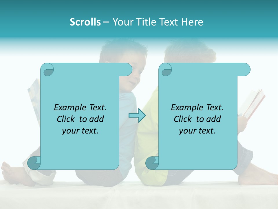 Two Friends Reading A Book, One Boy Looks At The Book Of The Other, Laughing. PowerPoint Template