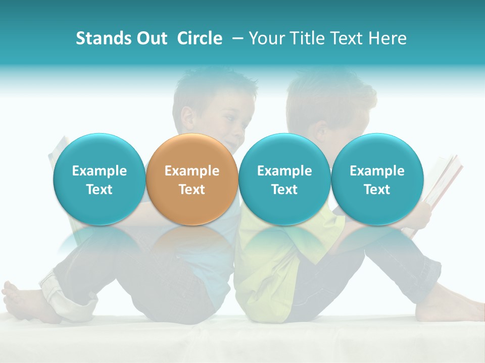 Two Friends Reading A Book, One Boy Looks At The Book Of The Other, Laughing. PowerPoint Template