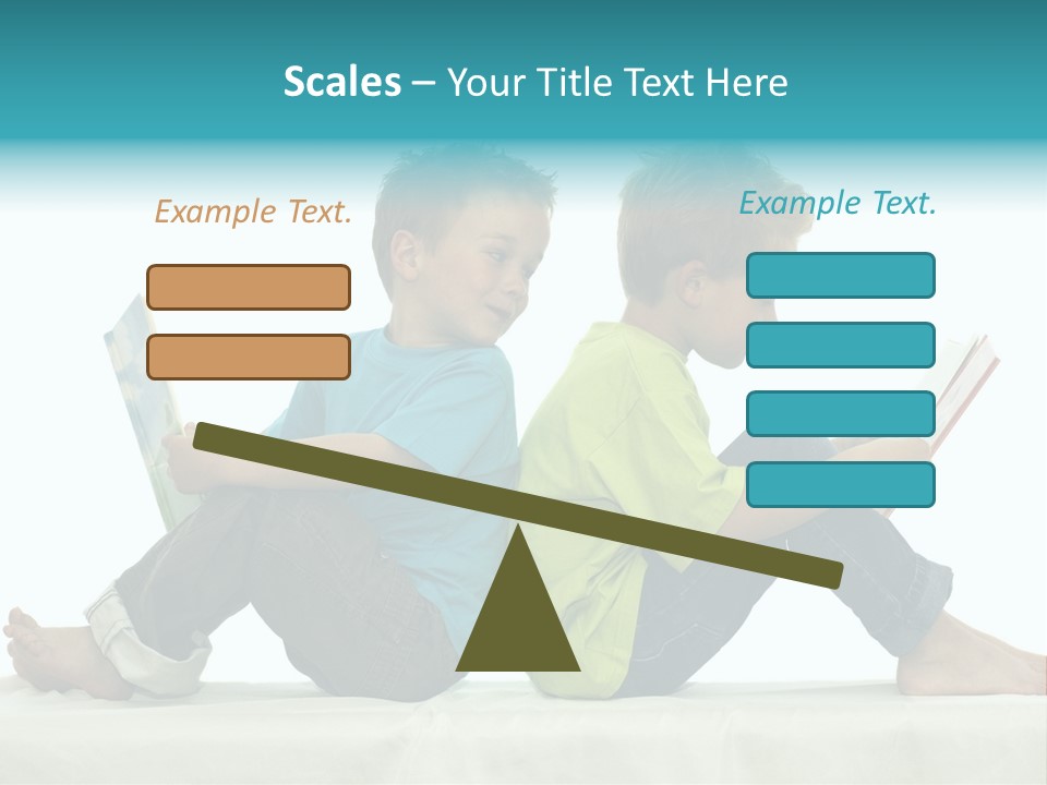 Two Friends Reading A Book, One Boy Looks At The Book Of The Other, Laughing. PowerPoint Template