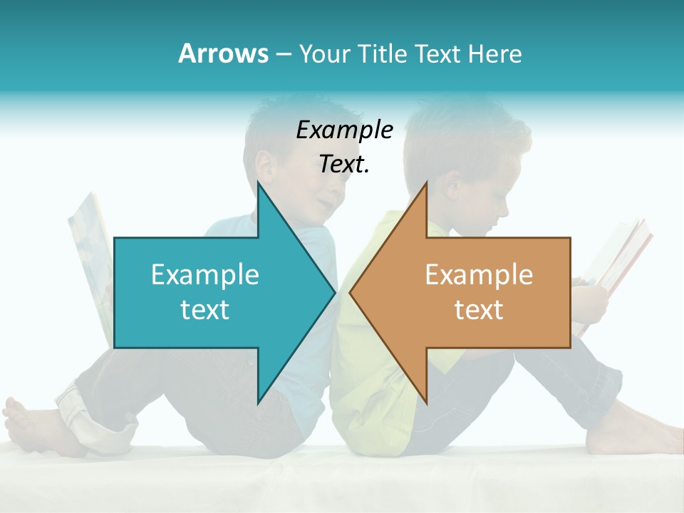 Two Friends Reading A Book, One Boy Looks At The Book Of The Other, Laughing. PowerPoint Template