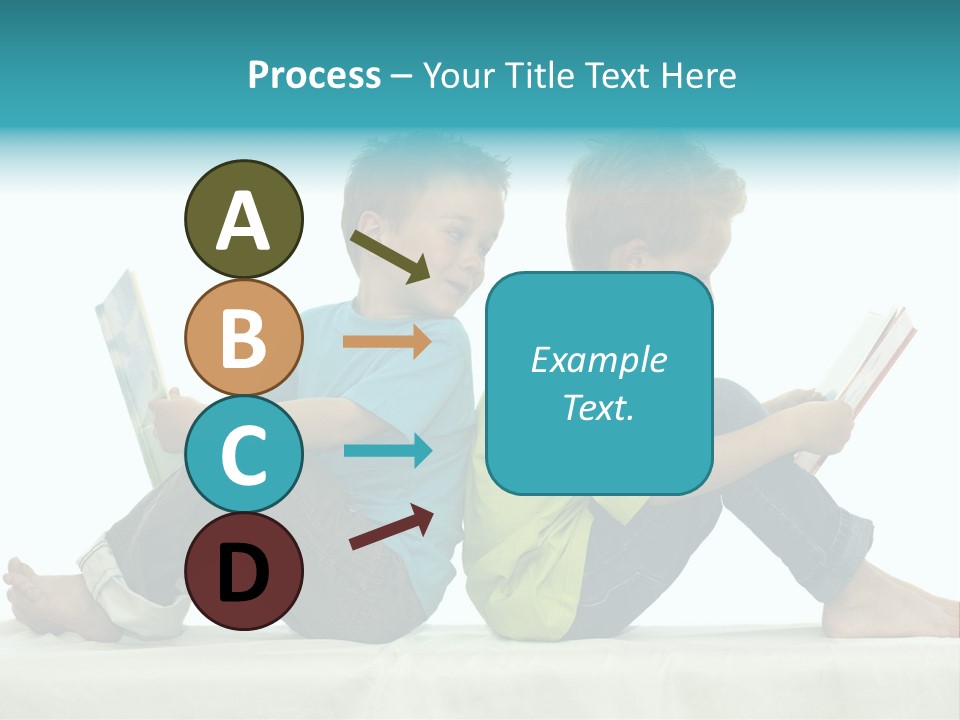 Two Friends Reading A Book, One Boy Looks At The Book Of The Other, Laughing. PowerPoint Template