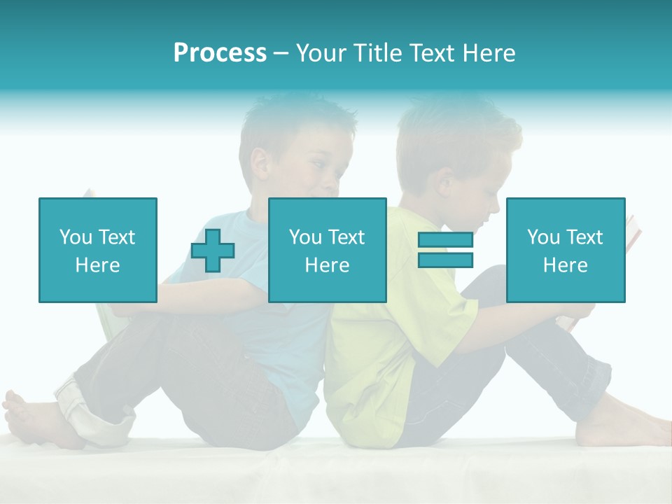 Two Friends Reading A Book, One Boy Looks At The Book Of The Other, Laughing. PowerPoint Template