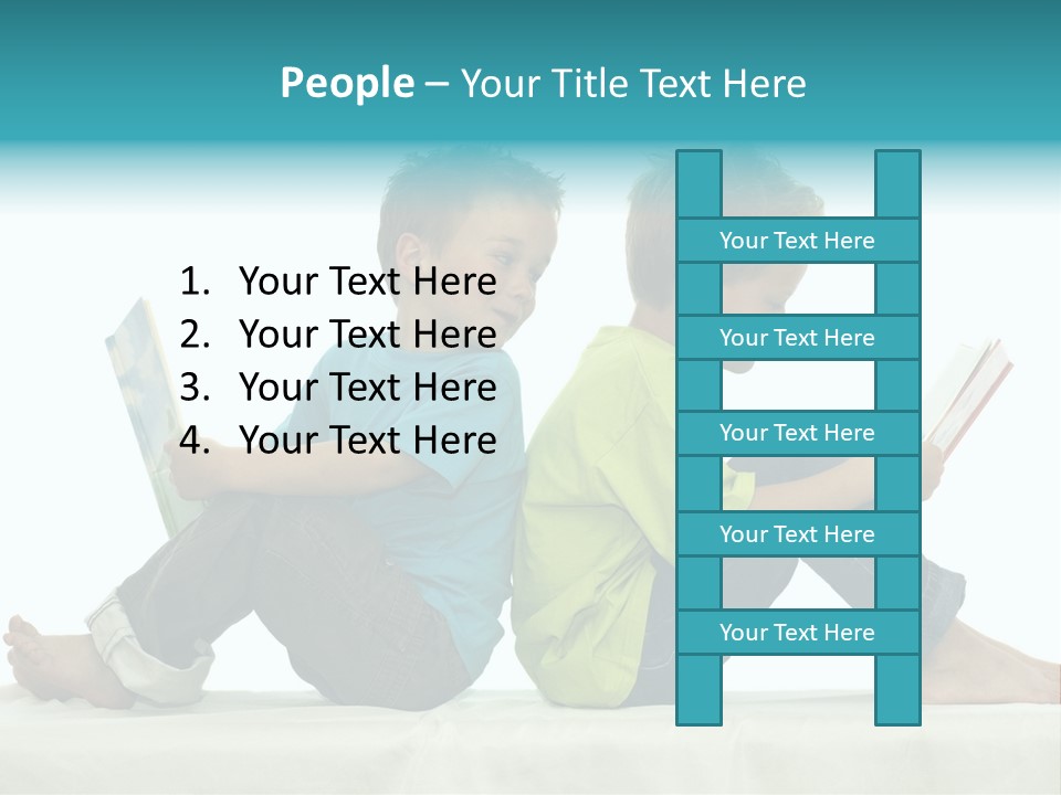 Two Friends Reading A Book, One Boy Looks At The Book Of The Other, Laughing. PowerPoint Template