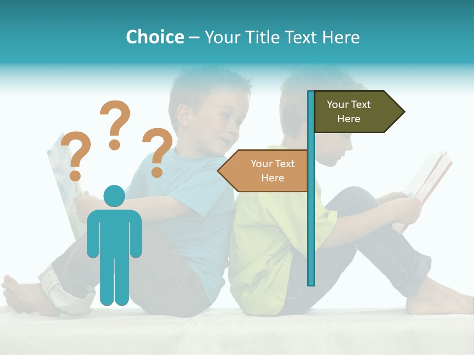 Two Friends Reading A Book, One Boy Looks At The Book Of The Other, Laughing. PowerPoint Template