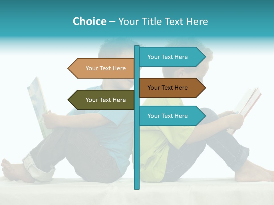 Two Friends Reading A Book, One Boy Looks At The Book Of The Other, Laughing. PowerPoint Template