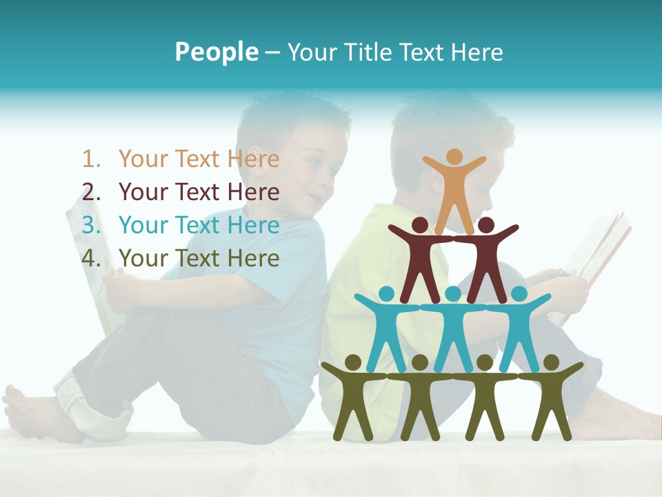 Two Friends Reading A Book, One Boy Looks At The Book Of The Other, Laughing. PowerPoint Template