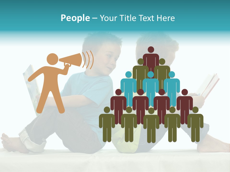 Two Friends Reading A Book, One Boy Looks At The Book Of The Other, Laughing. PowerPoint Template