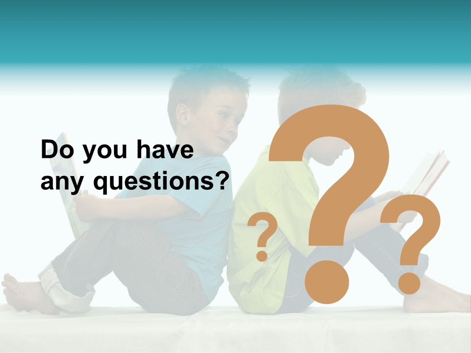 Two Friends Reading A Book, One Boy Looks At The Book Of The Other, Laughing. PowerPoint Template