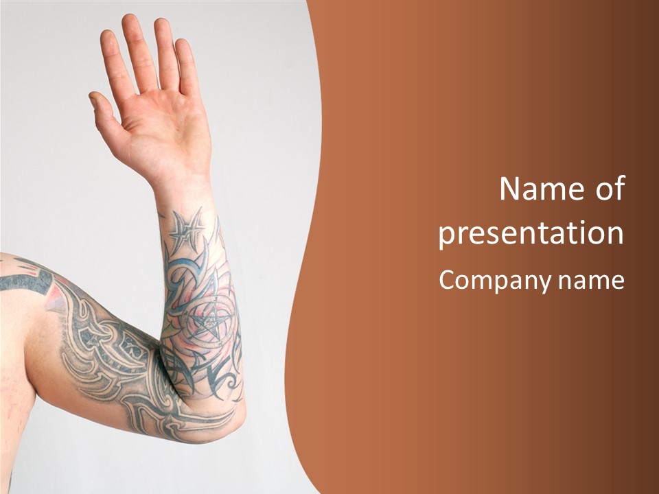 Tattoo On Arm Grey Background PowerPoint Template