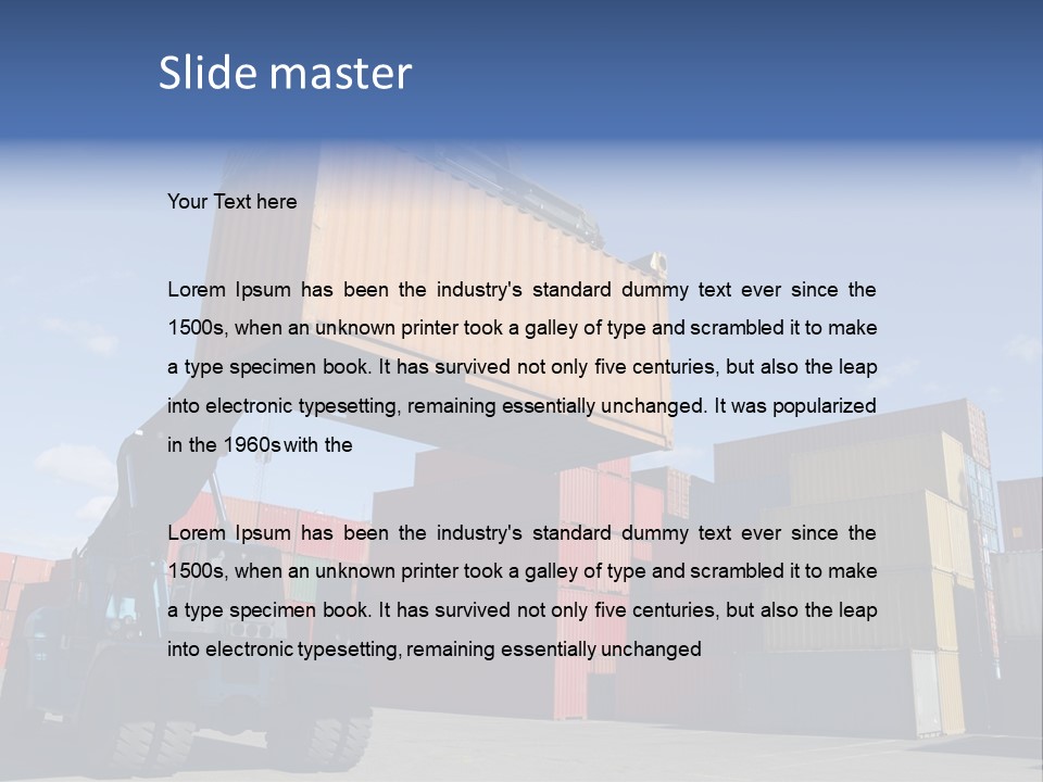 Forklift Truck Moving Containers In A Busy Commercial Port PowerPoint Template