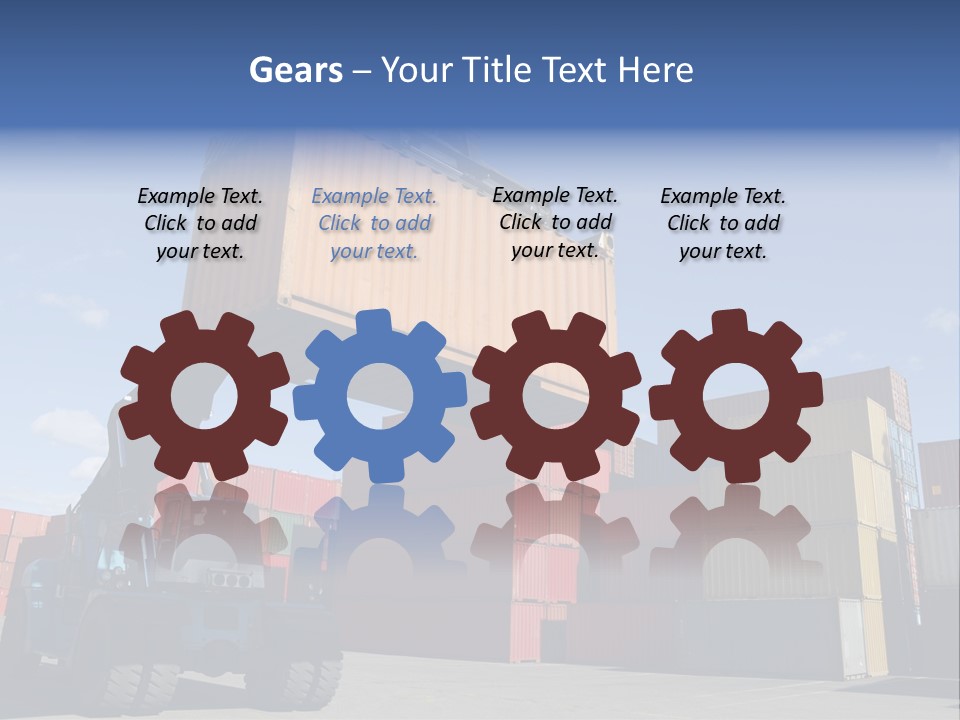 Forklift Truck Moving Containers In A Busy Commercial Port PowerPoint Template