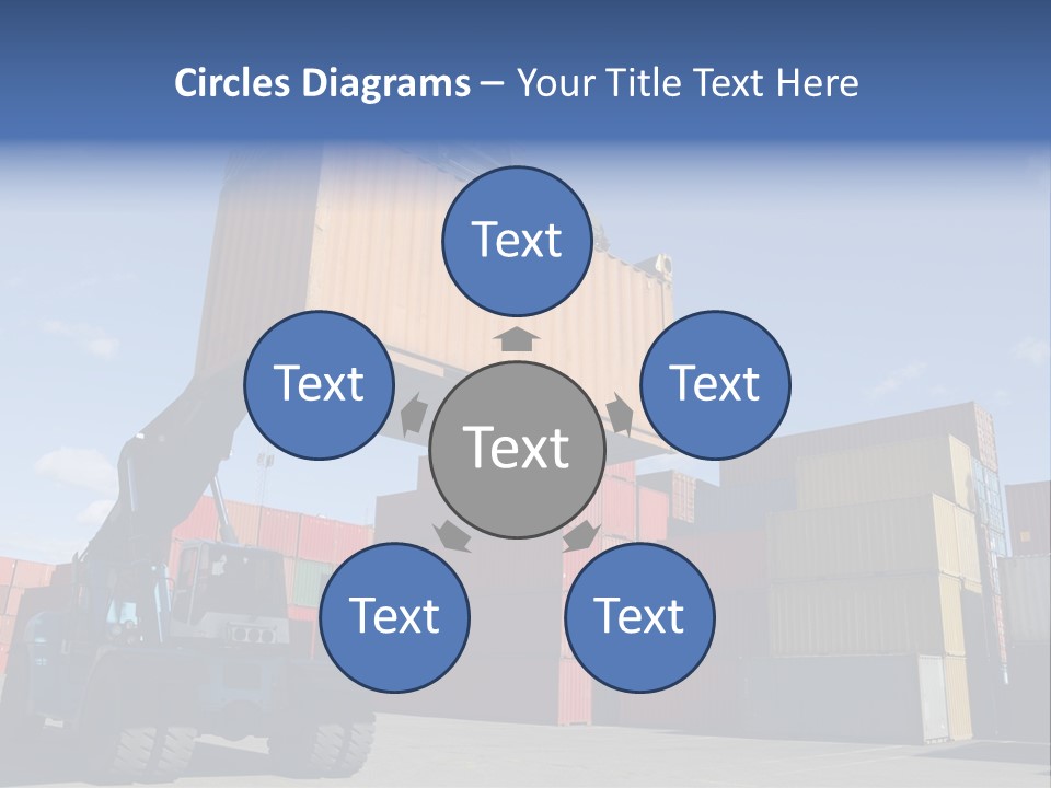 Forklift Truck Moving Containers In A Busy Commercial Port PowerPoint Template