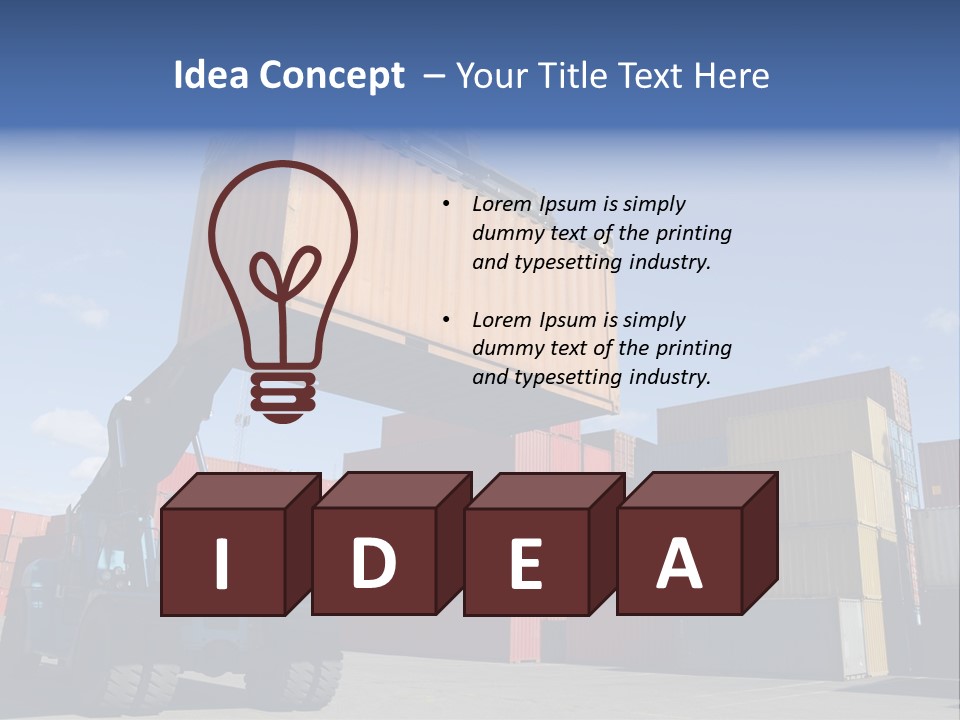 Forklift Truck Moving Containers In A Busy Commercial Port PowerPoint Template