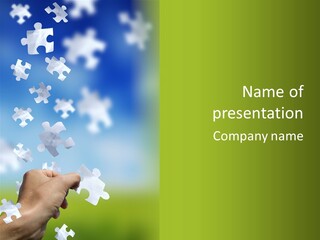 Concept With A Man Catching A Falling Puzzle Piece. PowerPoint Template