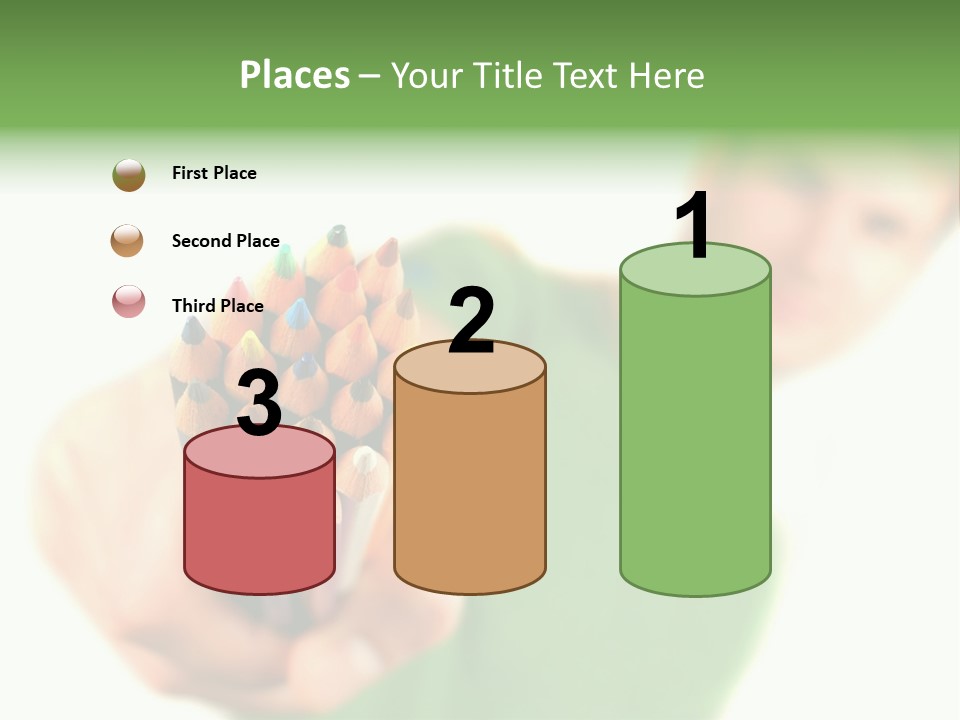 Guy Suggests And Holds Set Of Color Pencils In Hand On White Background; Close Up PowerPoint Template