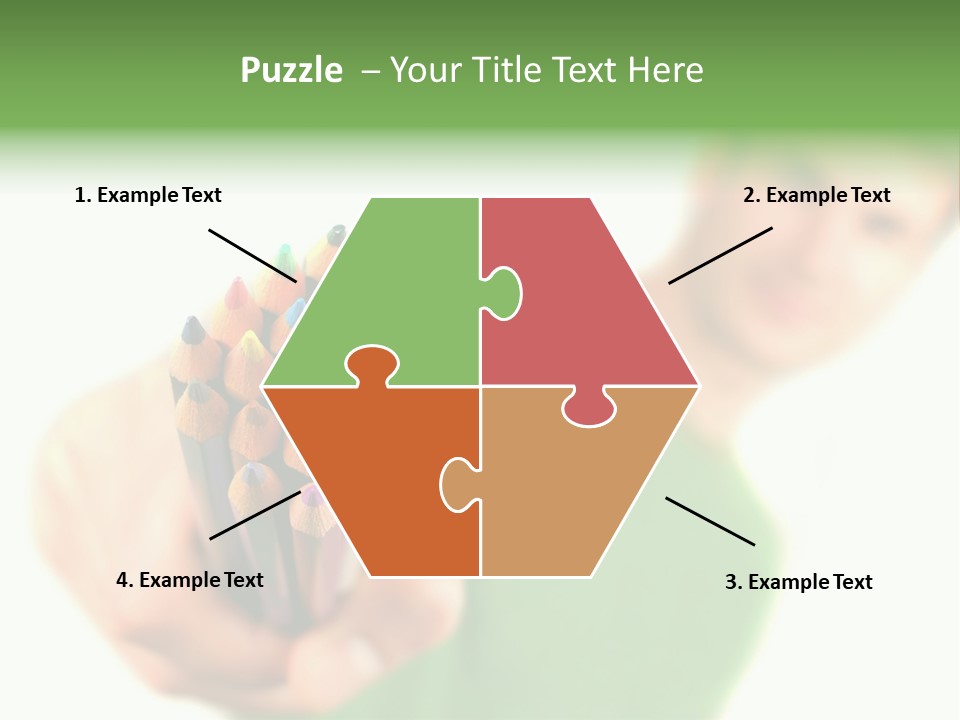 Guy Suggests And Holds Set Of Color Pencils In Hand On White Background; Close Up PowerPoint Template