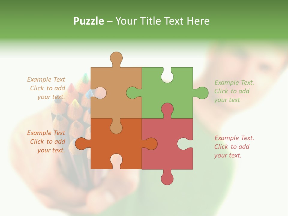 Guy Suggests And Holds Set Of Color Pencils In Hand On White Background; Close Up PowerPoint Template