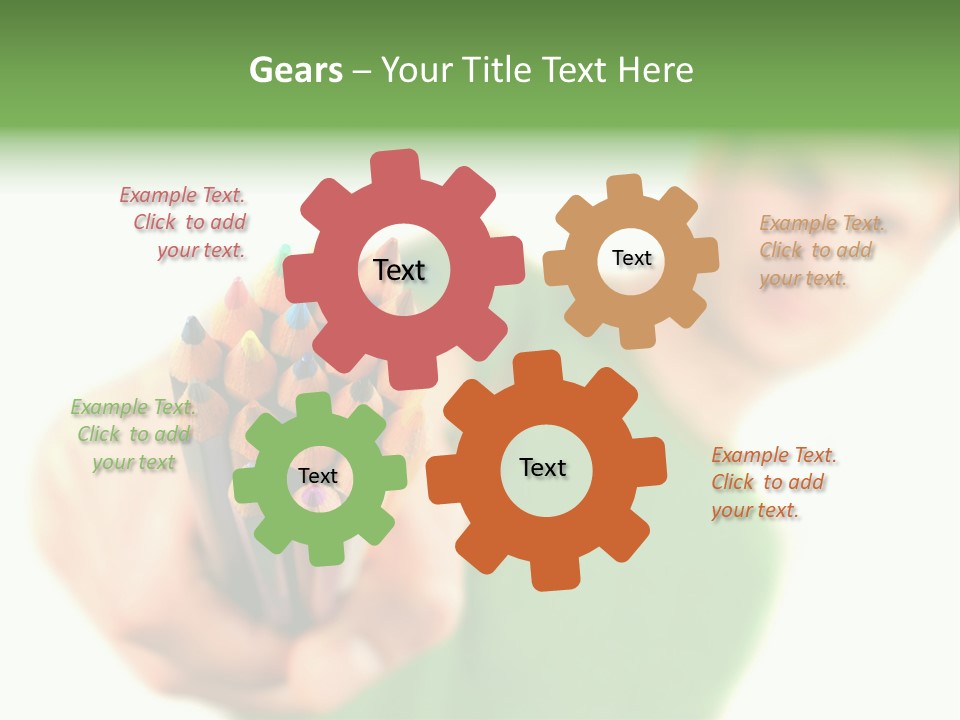 Guy Suggests And Holds Set Of Color Pencils In Hand On White Background; Close Up PowerPoint Template