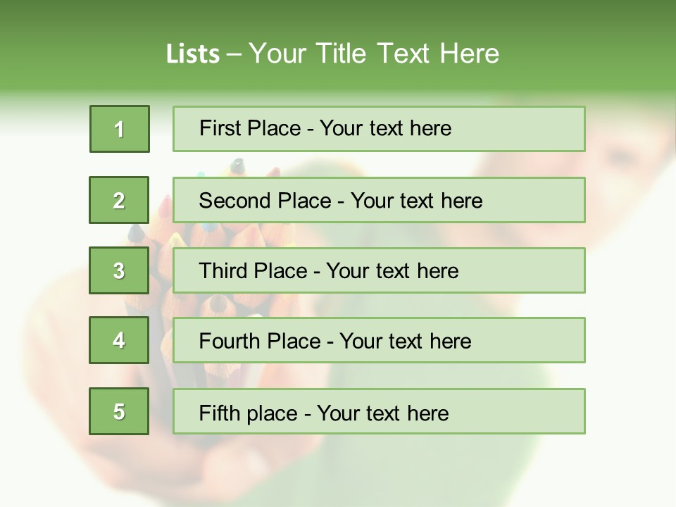 Guy Suggests And Holds Set Of Color Pencils In Hand On White Background; Close Up PowerPoint Template