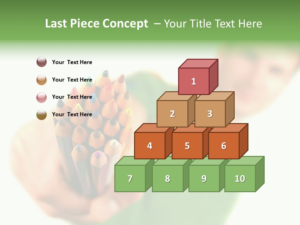 Guy Suggests And Holds Set Of Color Pencils In Hand On White Background; Close Up PowerPoint Template