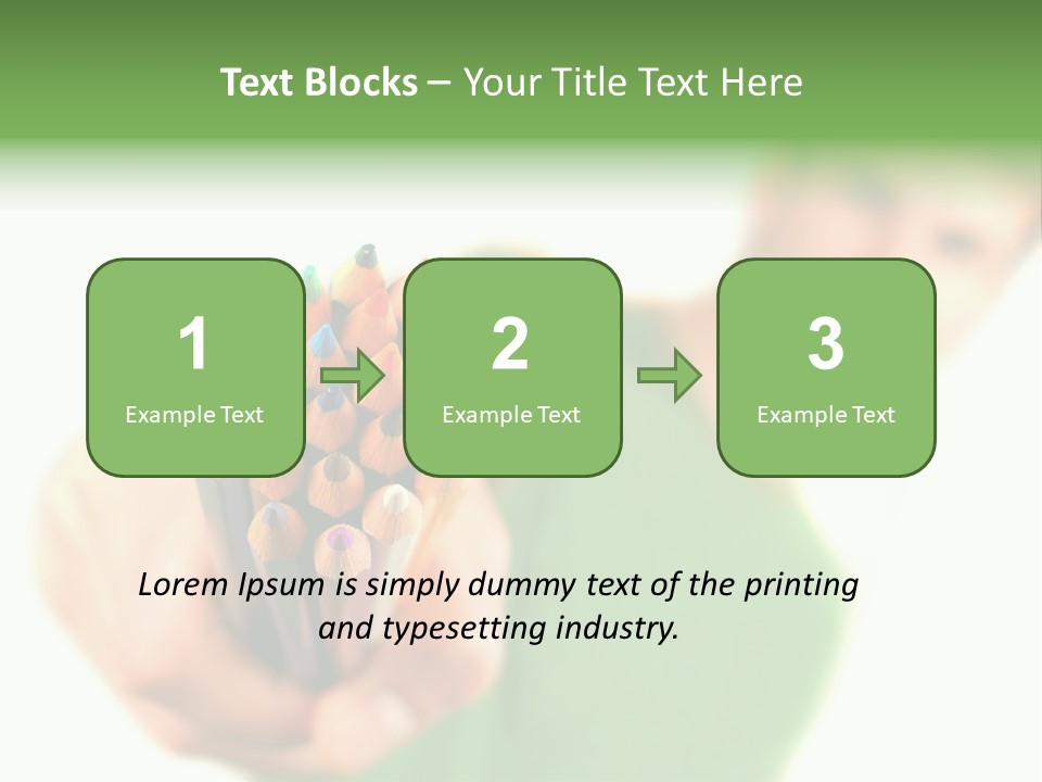 Guy Suggests And Holds Set Of Color Pencils In Hand On White Background; Close Up PowerPoint Template