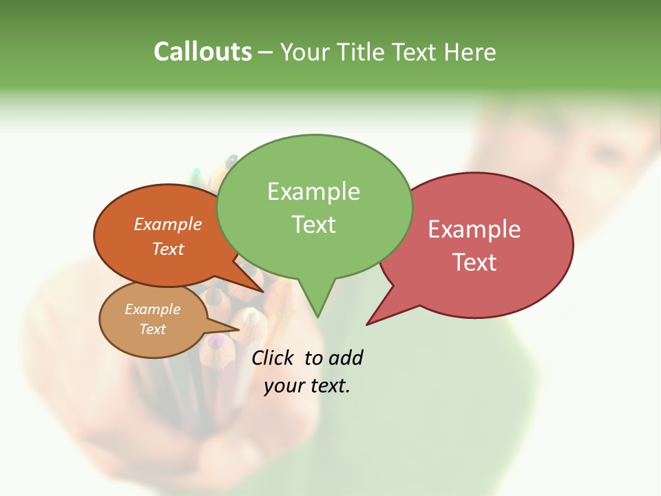 Guy Suggests And Holds Set Of Color Pencils In Hand On White Background; Close Up PowerPoint Template