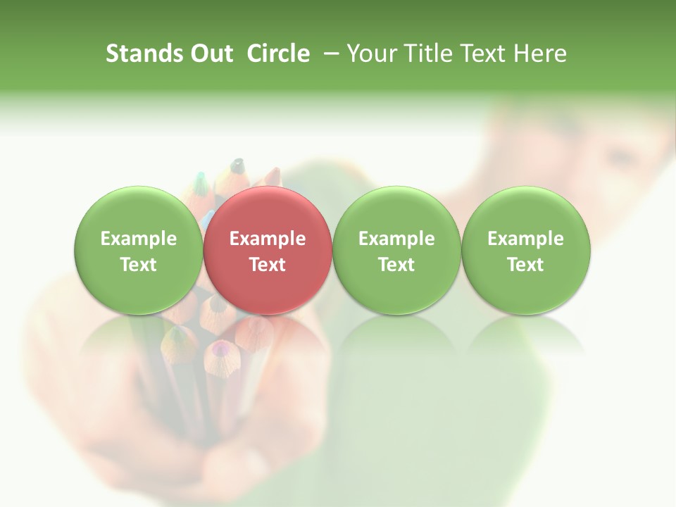 Guy Suggests And Holds Set Of Color Pencils In Hand On White Background; Close Up PowerPoint Template