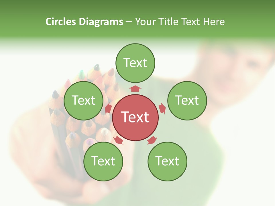 Guy Suggests And Holds Set Of Color Pencils In Hand On White Background; Close Up PowerPoint Template