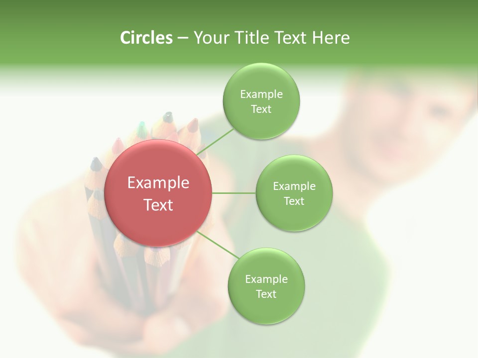 Guy Suggests And Holds Set Of Color Pencils In Hand On White Background; Close Up PowerPoint Template