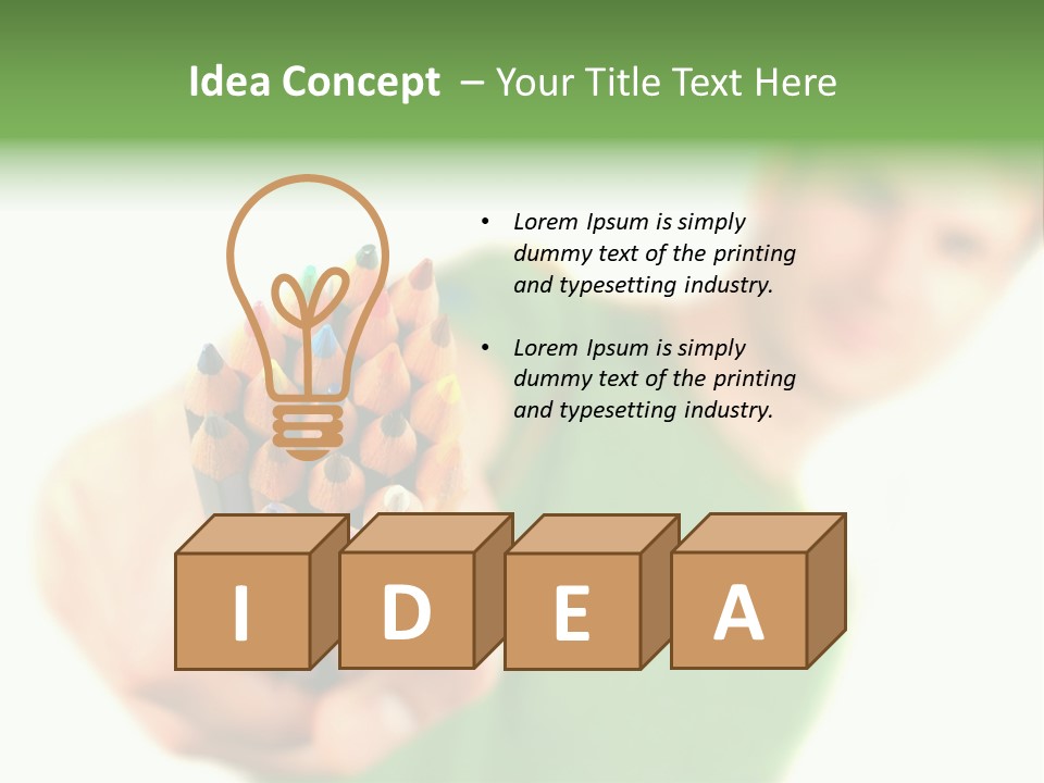 Guy Suggests And Holds Set Of Color Pencils In Hand On White Background; Close Up PowerPoint Template