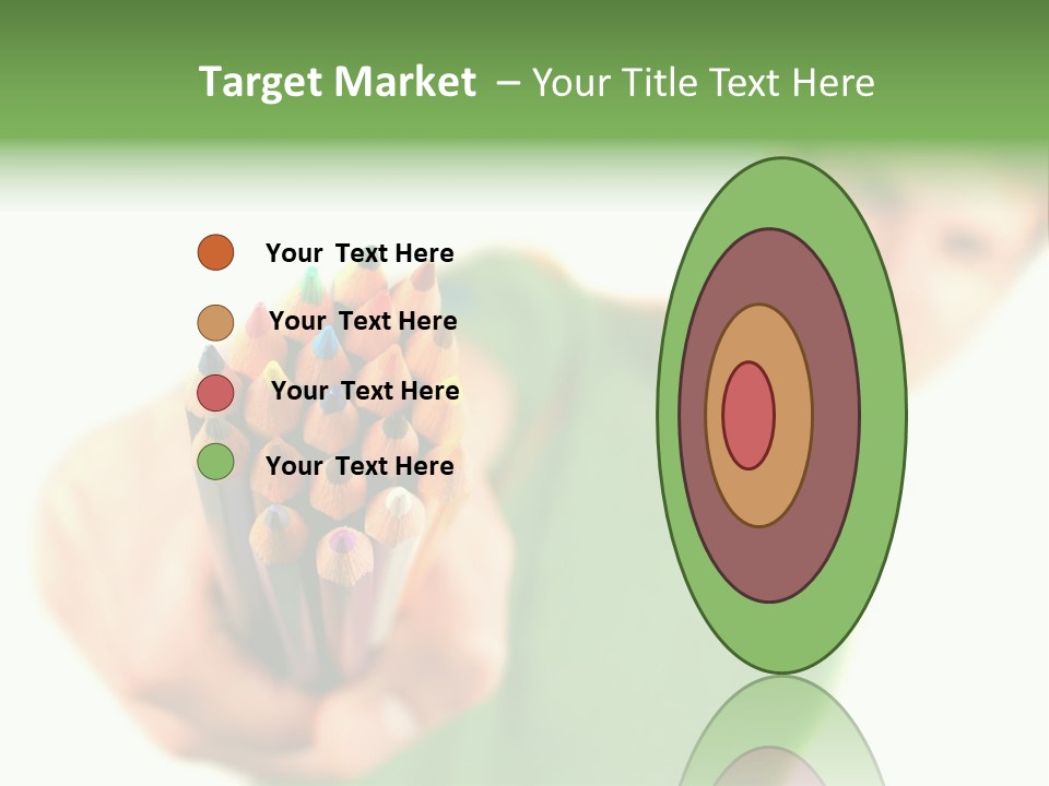 Guy Suggests And Holds Set Of Color Pencils In Hand On White Background; Close Up PowerPoint Template