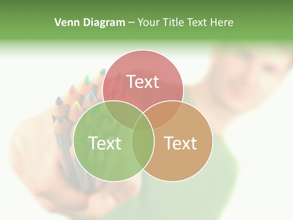 Guy Suggests And Holds Set Of Color Pencils In Hand On White Background; Close Up PowerPoint Template