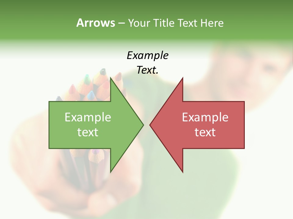 Guy Suggests And Holds Set Of Color Pencils In Hand On White Background; Close Up PowerPoint Template